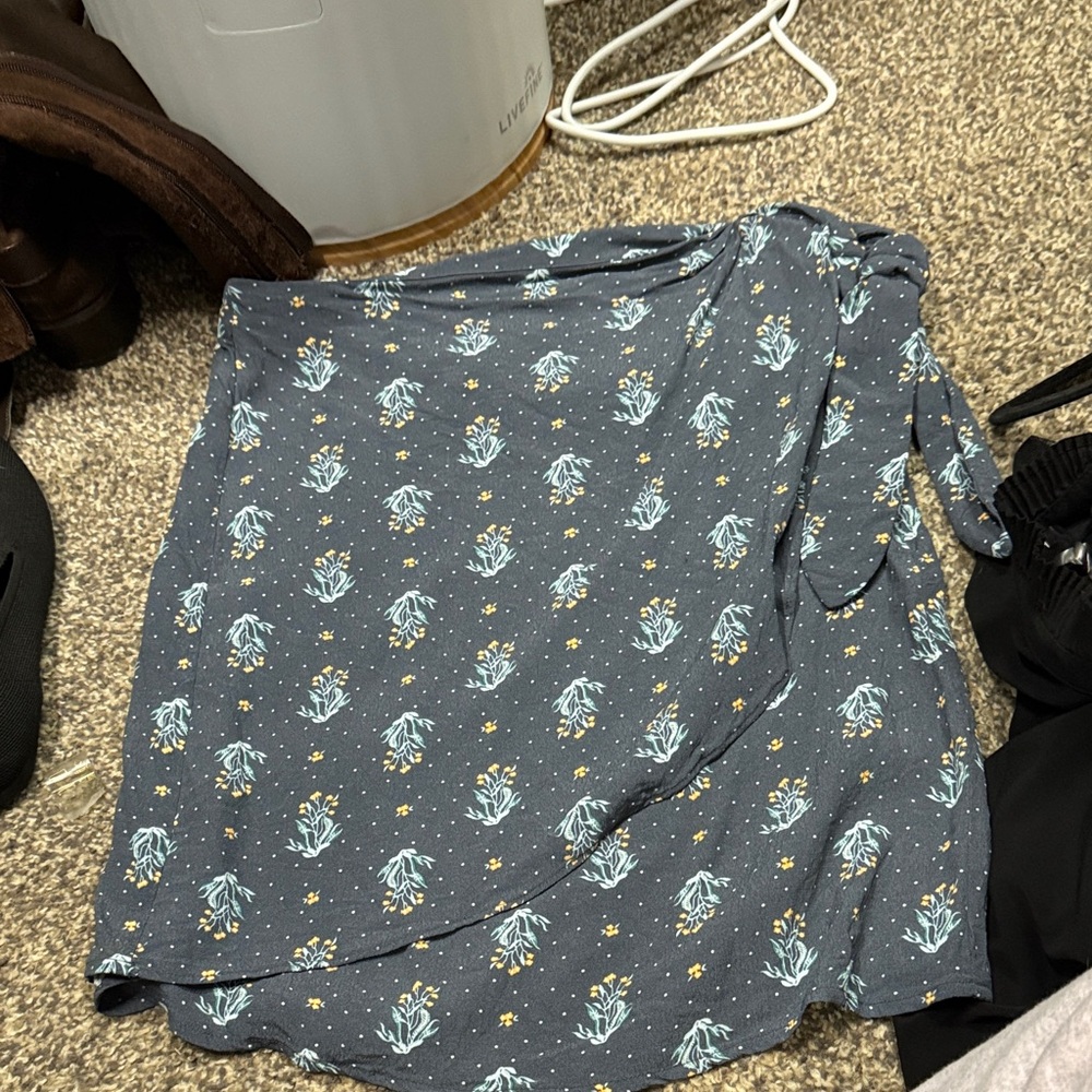 LOFT Navy Floral Wrap Skirt